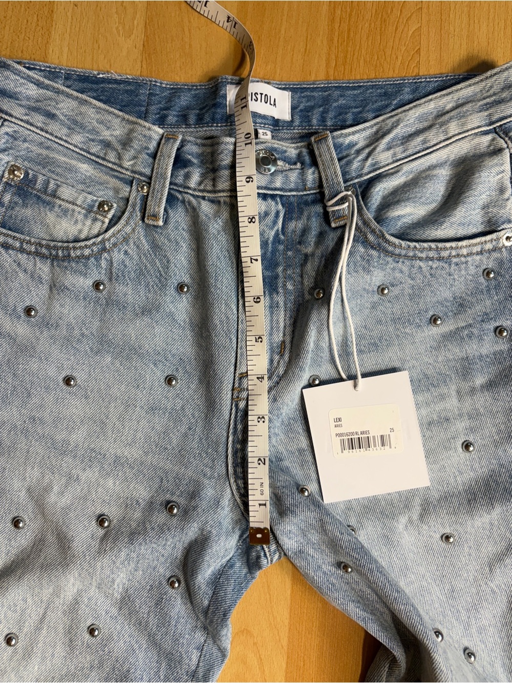 pistola NWT Lexi Bowed Barrel Leg Jean in Aries Studded 25 - Picture 11 of 12
